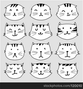 Set Of Sticker, Cute Cat Vector Illustration. 