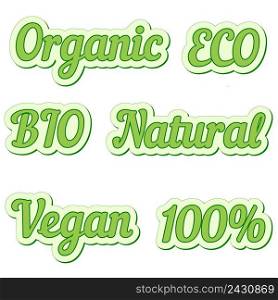 Set of sticker, eco friendly and organic food labels, vector collection of labels for natural bio foods