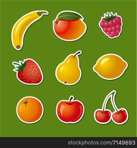 set of stickers and badges of different fruits . stickers of different fruits