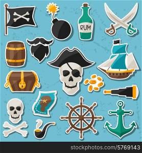 Set of stickers and objects on pirate theme.. Set of stickers and objects on pirate theme