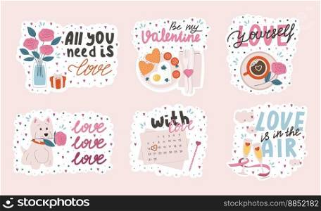 Set of stickers for Valentines day. Collection of love symbols and romantic elements
