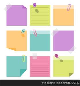 Set of sticky paper notes with empty space for text, vector illustration