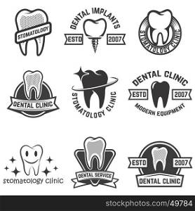 Set of stomatology labels isolated on white background. Design elements for logo, label, emblem, poster, t-shirt. Vector illustration.