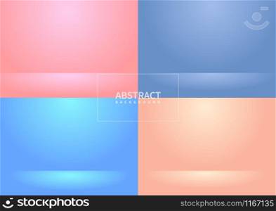 Set of studio room blue, pink, background. Vector illustration