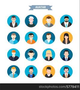 Set of stylish avatar of male and woman icons in flat design. Woman lovelace MC rapper housewife teenager brutal man emo businessman programmer