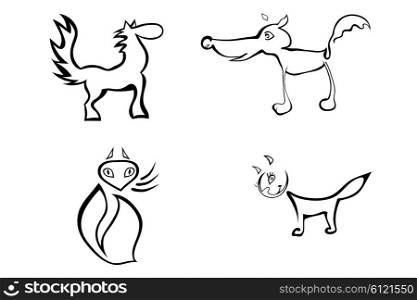 Set of stylized animals isolated on a white background. Cartoon. Vector illustration.
