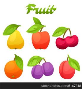 Set of stylized fresh fruits on white background. Set of stylized fresh fruits on white background.