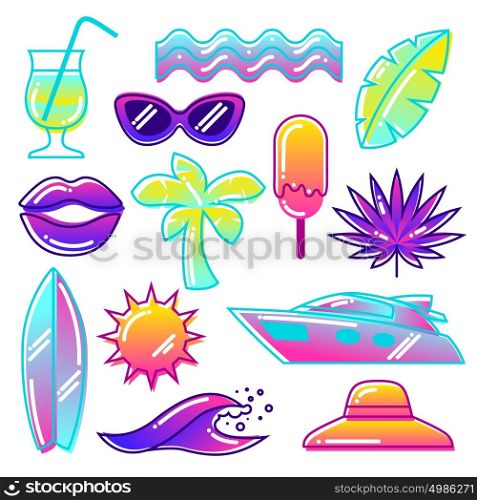 Set of stylized summer objects. Abstract illustration in vibrant color. Set of stylized summer objects. Abstract illustration in vibrant color.