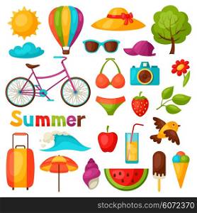 Set of stylized summer objects. Design for cards, covers, brochures and advertising booklets.