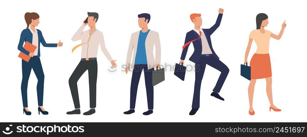 Set of successful business executives. Group of excited business people concluding deals and celebrating success. Vector illustration can be used for leadership, advertisement, staff. Set of successful business executives