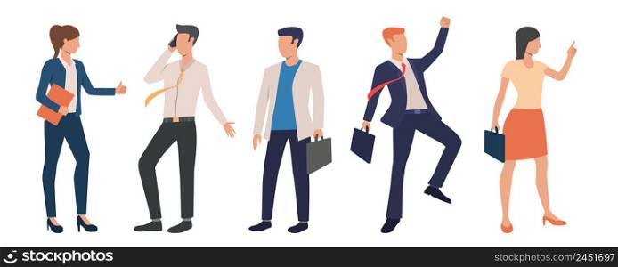 Set of successful business executives. Group of excited business people concluding deals and celebrating success. Vector illustration can be used for leadership, advertisement, staff. Set of successful business executives