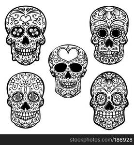 Set of  sugar skull isolated on white background. Day of the dead. Design element for poster, card, banner, print. Vector illustration