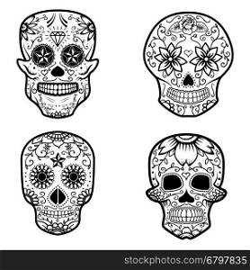 Set of sugar skulls isolated on white background. Day Of The Dead. Dia De Los Muertos. Vector illustration.