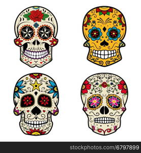 Set of Sugar skulls isolated on white background. Day of the dead. Vector illustration.