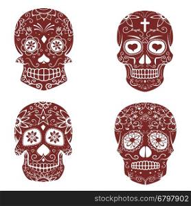 Set of sugar skulls isolated on white background. Day of the dead. Vector illustration.
