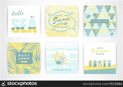 Set of summer cards with hand-drawing elements. Vector illustrations. Set of summer cards with hand-drawing elements.