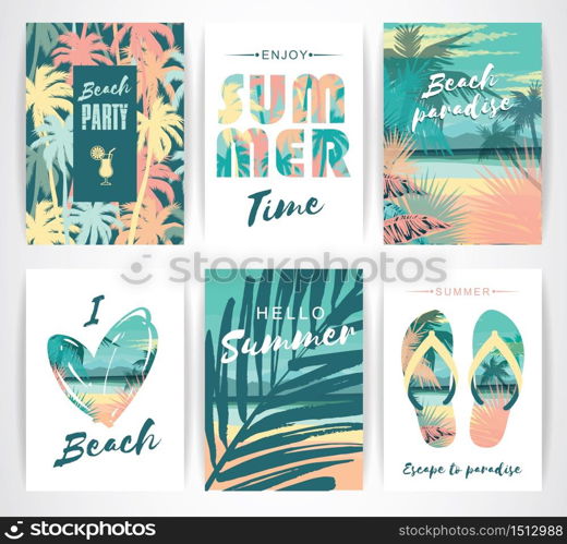 Set of summer cards with hand-drawing elements. Vector illustrations. Set of summer cards with hand-drawing elements.