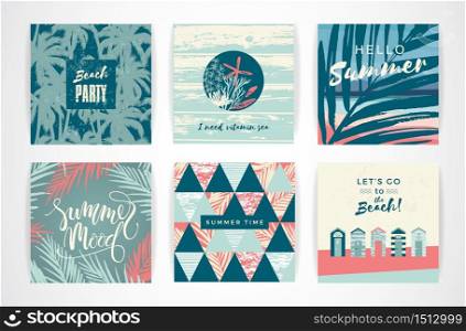 Set of summer cards with hand-drawing elements. Vector illustrations. Set of summer cards with hand-drawing elements.