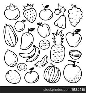 Set of Summer Fruit healthy Food Organic line icon and symbol Vector