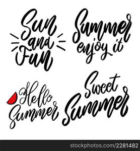 Set of summer lettering phrase on white background. Design element for poster, card, banner, sign. Vector illustration
