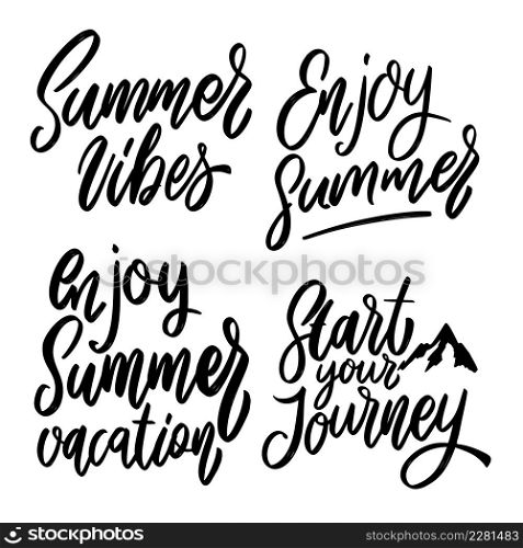 Set of summer lettering phrase on white background. Design element for poster, card, banner, sign. Vector illustration