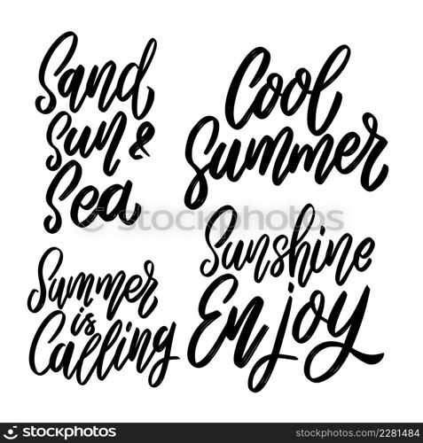 Set of summer lettering phrase on white background. Design element for poster, card, banner, sign. Vector illustration