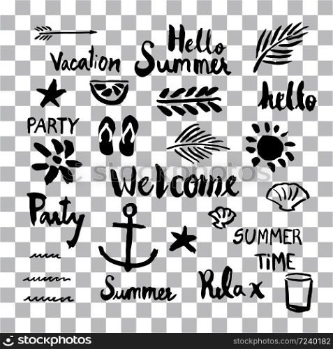 Set of summer sign and symbol brush stroke vector stains isolated