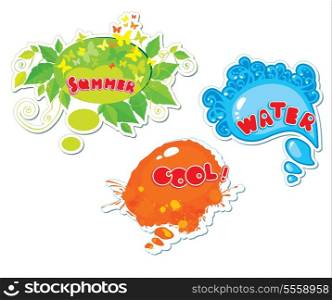 Set of summer speech bubbles formed from water, butterflies, leafs, blots