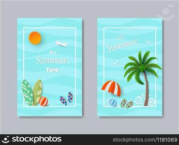 Set of summer template banner,paper art concept for label,poster,flyer,invitation,website,advertising,promotion or online shopping,vector illustration