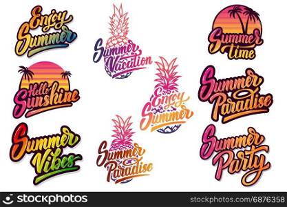 Set of summer time lettering isolated on white background. Design elements for poster, greeting card. Vector illustration