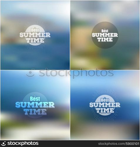 Set of summer time posters, vector web and mobile interface templates. Blurred mesh backgrounds.