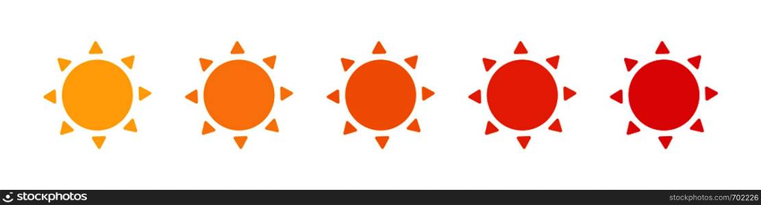 Set of sun icons from yellow to red color. Flat icons. Sun vector icons. Eps10. Set of sun icons from yellow to red color. Flat icons. Sun vector icons