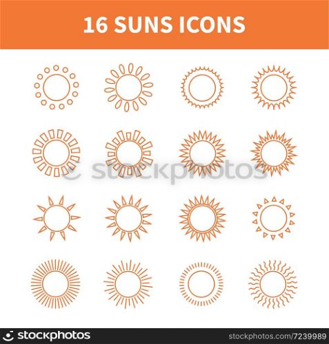 Set of sun icons,symbol,sign in flat style. Suns collection. Elements for design. Vector.