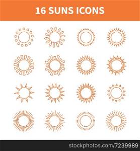 Set of sun icons,symbol,sign in flat style. Suns collection. Elements for design. Vector.