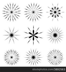 Set of Sunbursts Symbols Isolated on White Background. Sunbursts