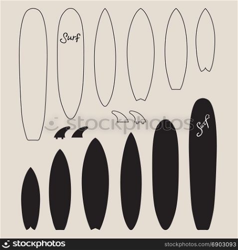 Set of Surf boards. Vector Illustration. Set of Surf boards. Vector Illustration in the Polynesian style tattoo.