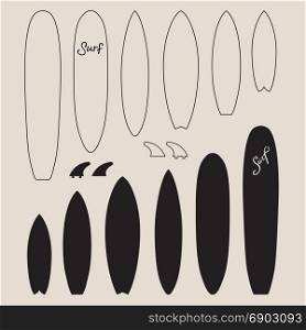Set of Surf boards. Vector Illustration. Set of Surf boards. Vector Illustration in the Polynesian style tattoo.