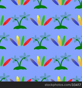 Set of Surfboards Isolated on Blue Background. Seamless Sport Pattern. Set of Surfboards Seamless Sport Pattern