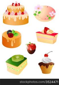 set of sweet dessert and fruit icons