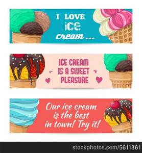 Set of sweet ice-cream banners with different tasty vector illustration