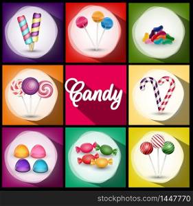 Set of sweets candies backgrounds. Vector