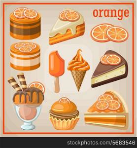 Set of sweets with an orange. vector illustration