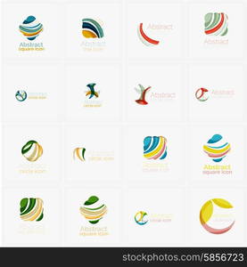 Set of swirl, wave lines, circle logo icons. Business emblems. Isolated on white. Universal for any idea or brand