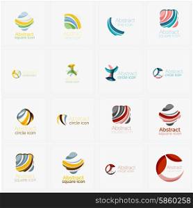 Set of swirl, wave lines, circle logo icons. Business emblems. Isolated on white. Universal for any idea or brand