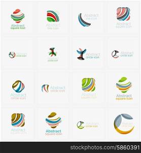 Set of swirl, wave lines, circle logo icons. Business emblems. Isolated on white. Universal for any idea or brand