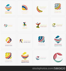 Set of swirl, wave lines, circle logo icons. Business emblems. Isolated on white. Universal for any idea or brand