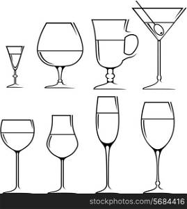 Set of symbols and icons glasses for alcoholic drinks