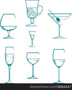 Set of symbols and icons glasses for alcoholic drinks