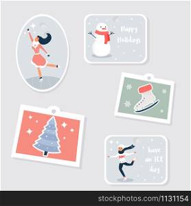Set of tags and labels with winter elements and icons winter holidays. Christmas tags set with typography and colorful icon. Set of tags and labels for winter holidays