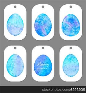 Set of tags for Easter eggs. Watercolor silhouettes eggs. Vector illustration.